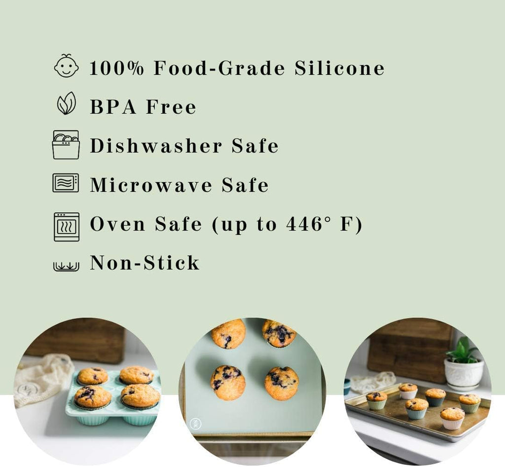 Skiennix Reusable Silicone Baking Cups - BPA-Free Muffin Liners | 12 Pack in White, Blue, Green