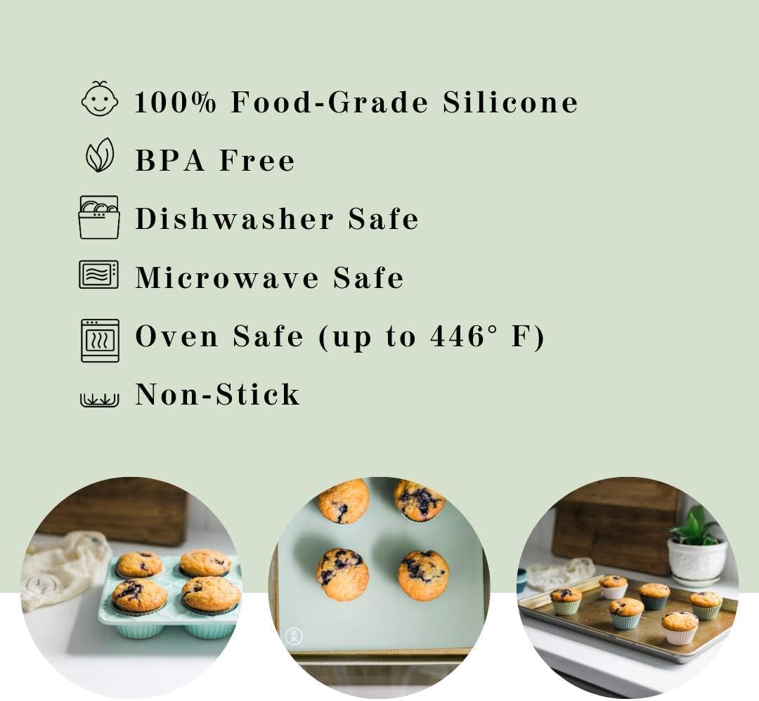 Skiennix Reusable Silicone Baking Cups - BPA-Free Muffin Liners | 12 Pack in White, Blue, Green