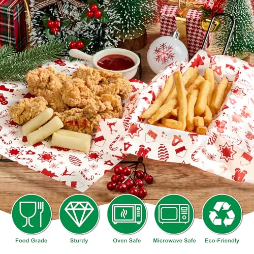 Ocmoiy Christmas Wax Paper Sheets 10x10 Inches Red Christmas Pattern 100 Pack