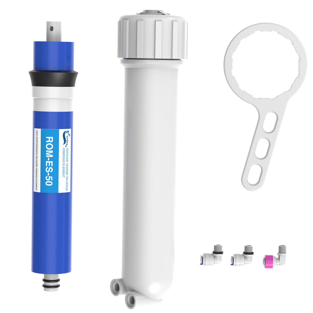 50 GPD RO Membrane filter Replacement with Reverse Osmosis Membrane Housing, Wrench, 1/4" Quick-Connect Fitting, Check Valve, Fit Under Sink RO Home Drinking Water Filter Filtration Purifier System
