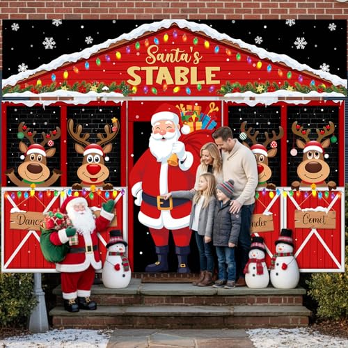 Farmhouse Christmas Door Decorations 4-Pc Set | Santa Reindeer Holiday Banner