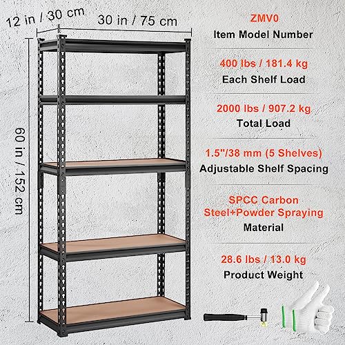 5-Tier Heavy Duty Storage Shelves 30"x12"x60" Metal Utility Rack