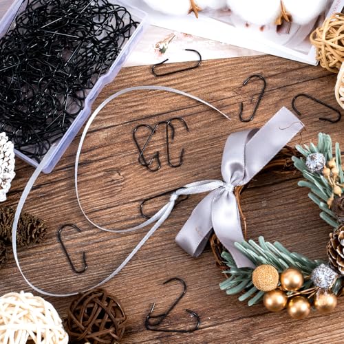 100-Pack Black Christmas Ornament Hooks, Metal Wire C-Shaped Hangers