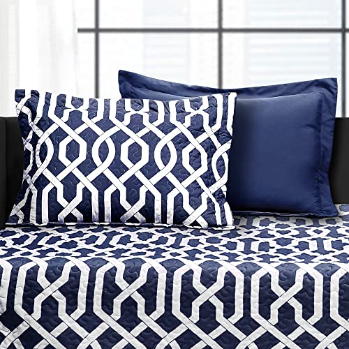 Navy & White Trellis 6-Piece Daybed Cover Set with Bed Skirt & Shams