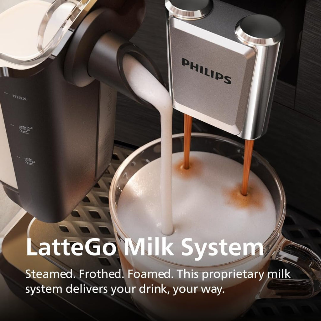 Philips 3300 Series Espresso Machine - Fully Automatic with LatteGo Milk System | 15-Bar Pressure, Glossy Black