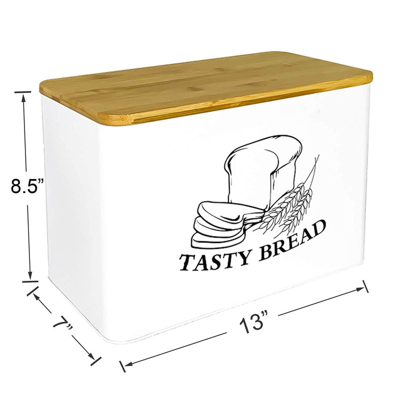 SOTECH Bread Box with 3pcs Jars Coffee Sugar Tea for Kitchen Countertop White Metal Bread Box with Bamboo Board Cover Pastry Storage Container Set Kitchen decor (NO Handle White Box)