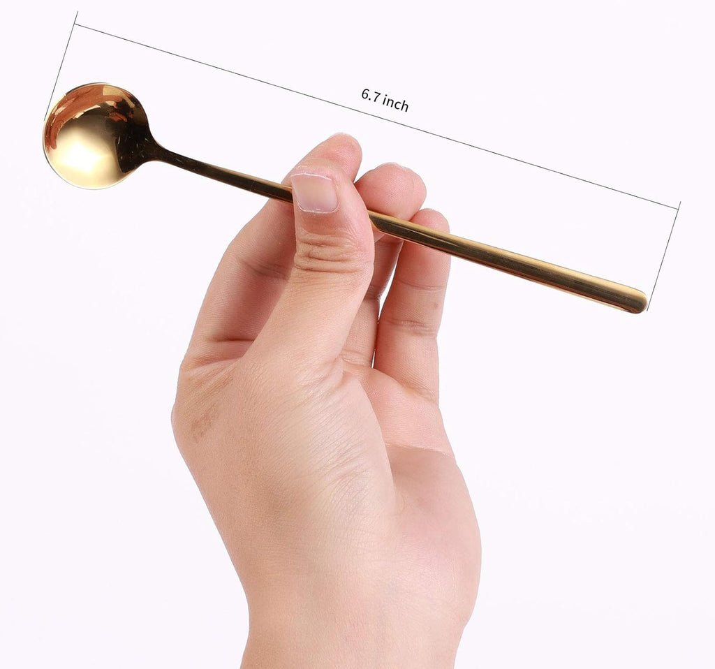 Skiennix Gold Stainless Steel Long Handle Coffee & Tea Spoons - 6.7 Inches | Set of 4