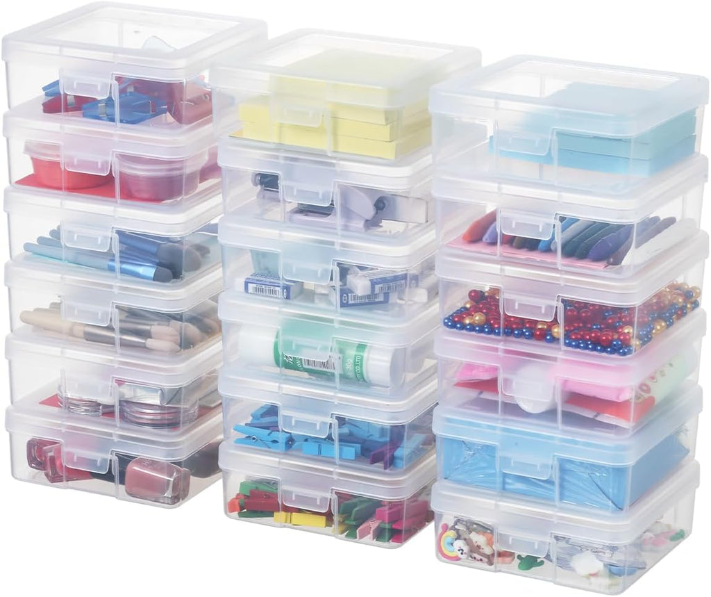 Novelinks Clear Plastic Storage Containers - Stackable Organizers with Lids for Crafts & Games | 18 Pack Small