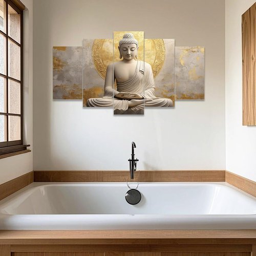 CCWACPP 5 Piece Buddha Canvas Wall Art Buddha Statue Painting Prints Large Zen Wall Decor for Living Room Bedroom Meditation Yoga Room Home Decor Framed (8"x14"x2 8"x18"x2 8"x22"x1)