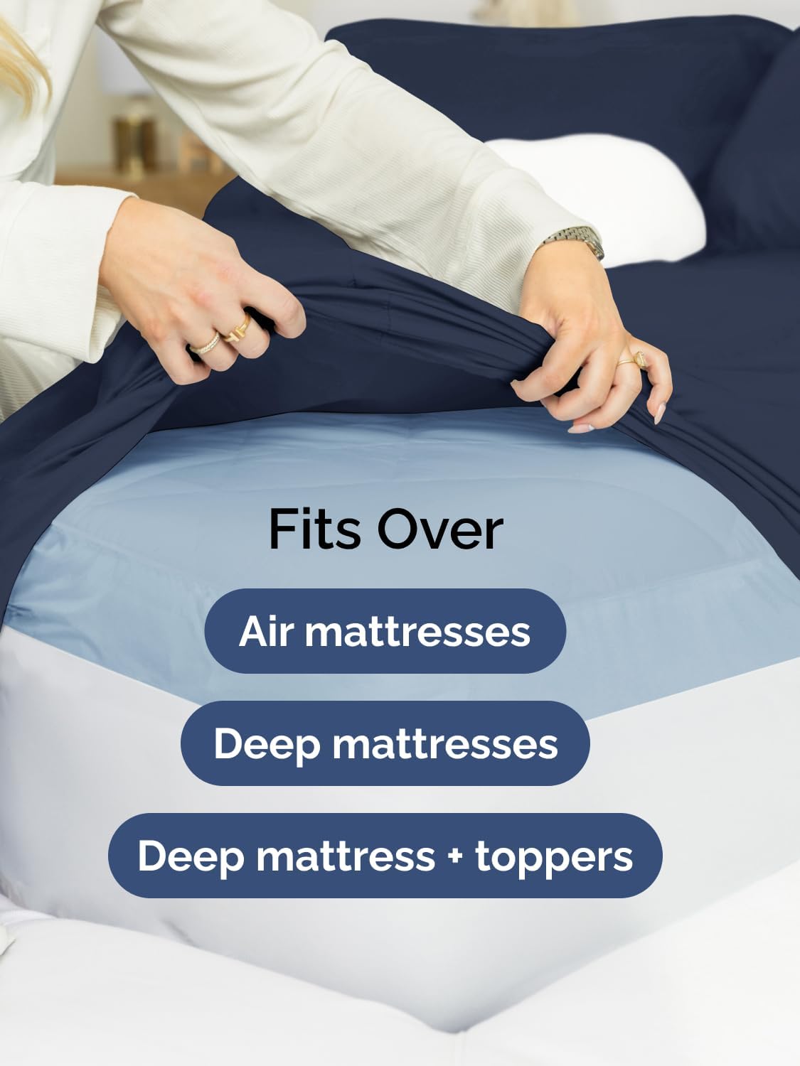 Skiennix Extra Deep Queen Sheet Set | 6-Piece Breathable Cooling Bedding - Soft, Wrinkle-Free Navy Blue