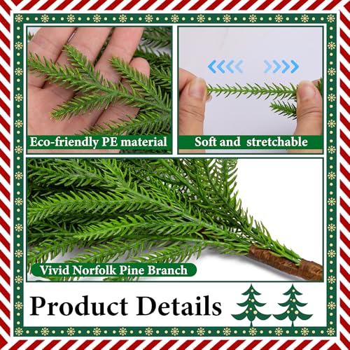 Norfolk Pine Branches 19in, 10 Pcs - Artificial Xmas Pine Needles | PURPLE STAR 1N