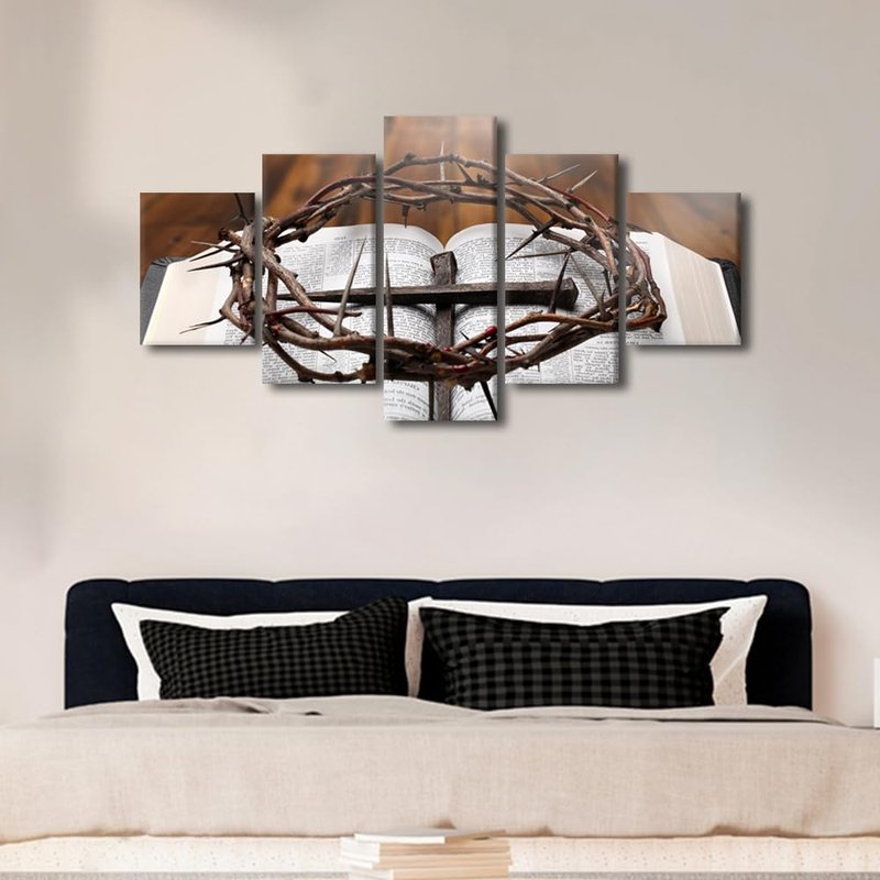 TUMOVO Wall Decor for Bedroom Holy Bible Pictures Print on Canvas 5 Panel Wall Art Canvas Artwork Wall Decor Canvas Art Wall Decor Framed Wall Art Gallery-Wrapped Posters and Prints, 60"x32"