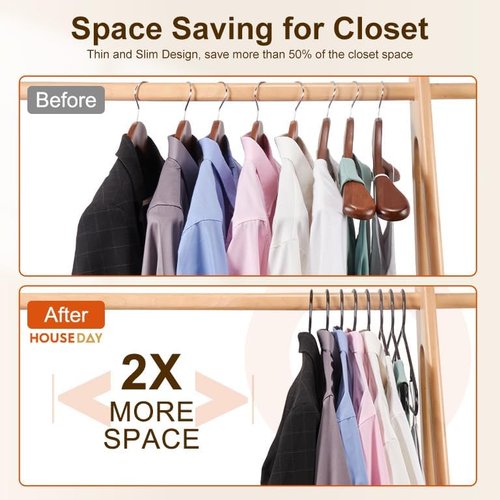 HOUSE DAY Black Plastic Hangers - Durable 50 Pack with Built-in Hooks | Space-Saving Closet Solution for Shirts, Coats, Dresses