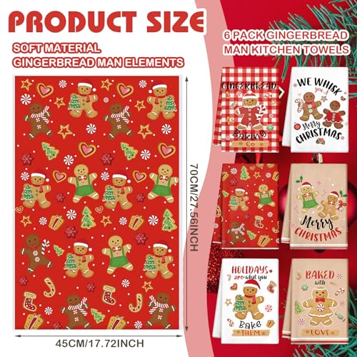Patelai 6 Pcs Christmas Kitchen Towels Gingerbread Man Red Plaid