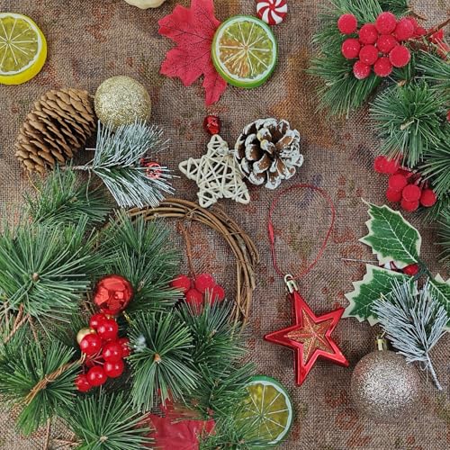 NSBELL 25pcs Artificial Pine Branches Small Pine Needles for wreaths garlands & Christmas decor