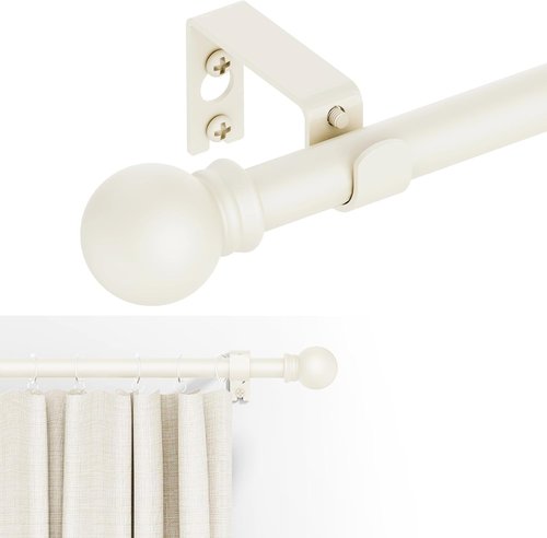 GXOACKJ Decorative Curtain Rods - Heavy Duty Metal, Ivory White, 48 to 84 Inches with Brackets