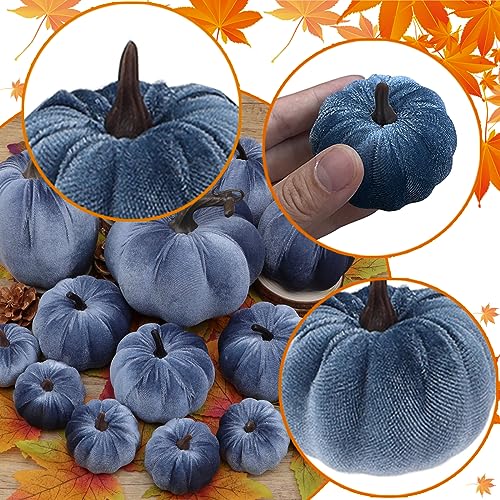 16 Pcs Velvet Pumpkins Set - Decorative Fabric Artificial Fall Pumpkins