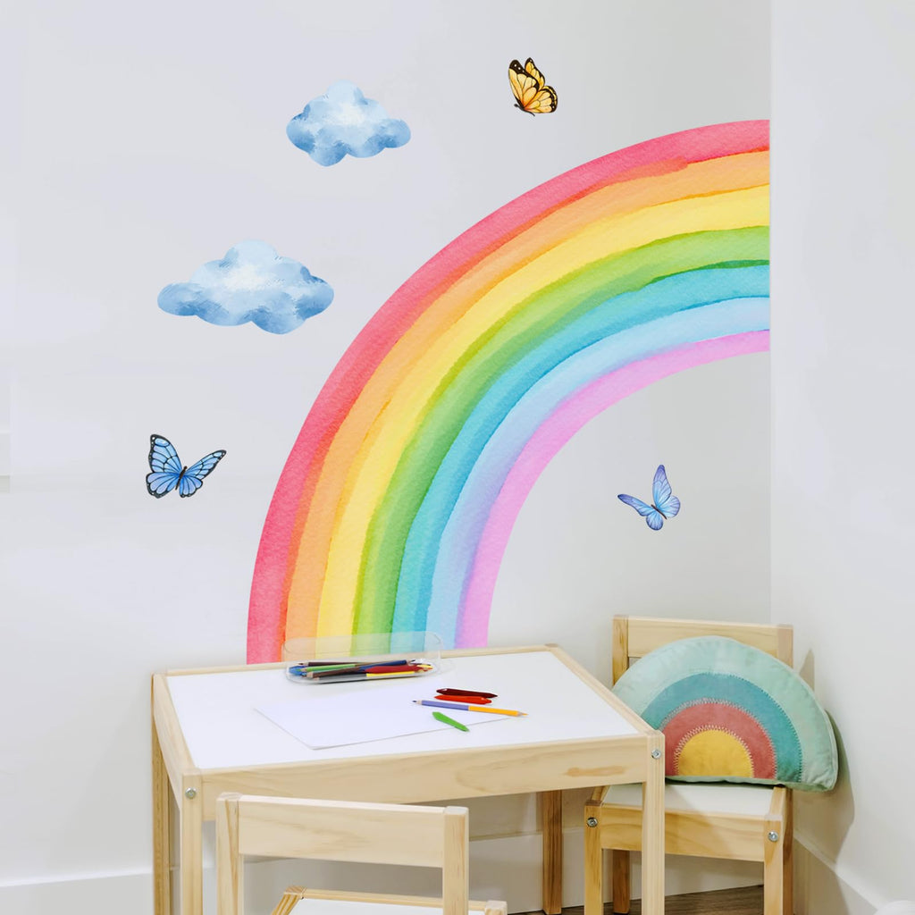 Supzone Large Rainbow Cloud Butterfly Wall Stickers Toddlers Girl Bedroom Wall Decals DIY Vinyl Mural Art for Baby Nursery Bedroom Playroom Home Decoration