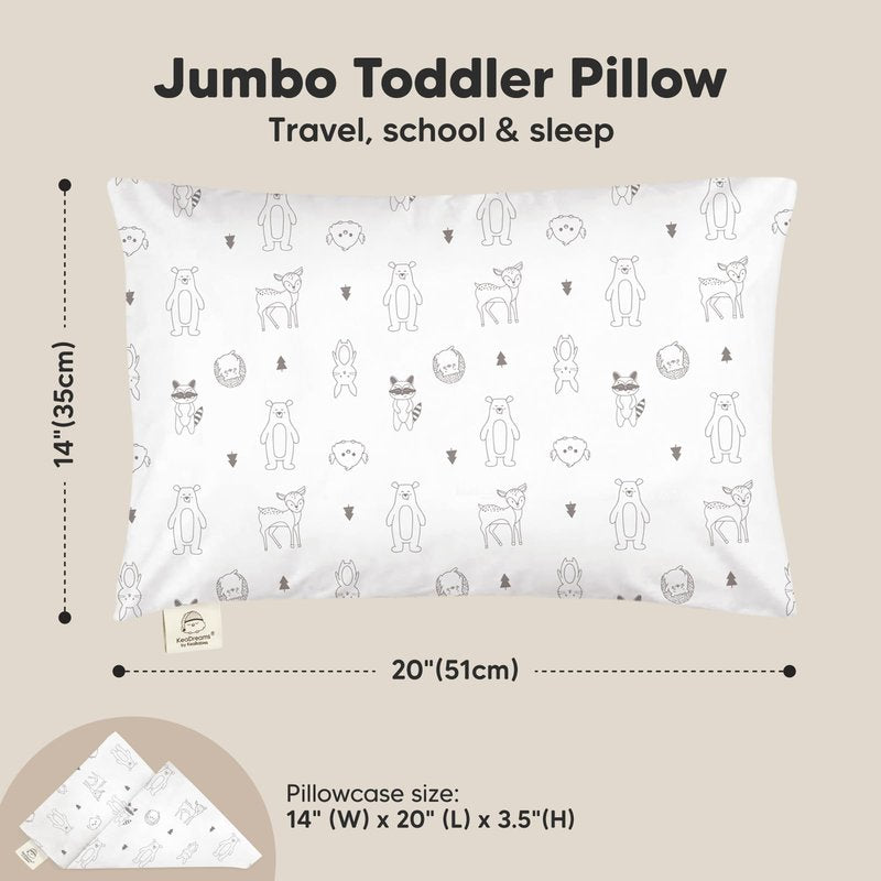 KeaBabies Toddler Pillow with Pillowcase, Jumbo 14X20 - Soft Organic Cotton Toddler Pillows for Sleeping - Machine Washable - Perfect for Travel, Toddler Bed Set(KeaFriends)