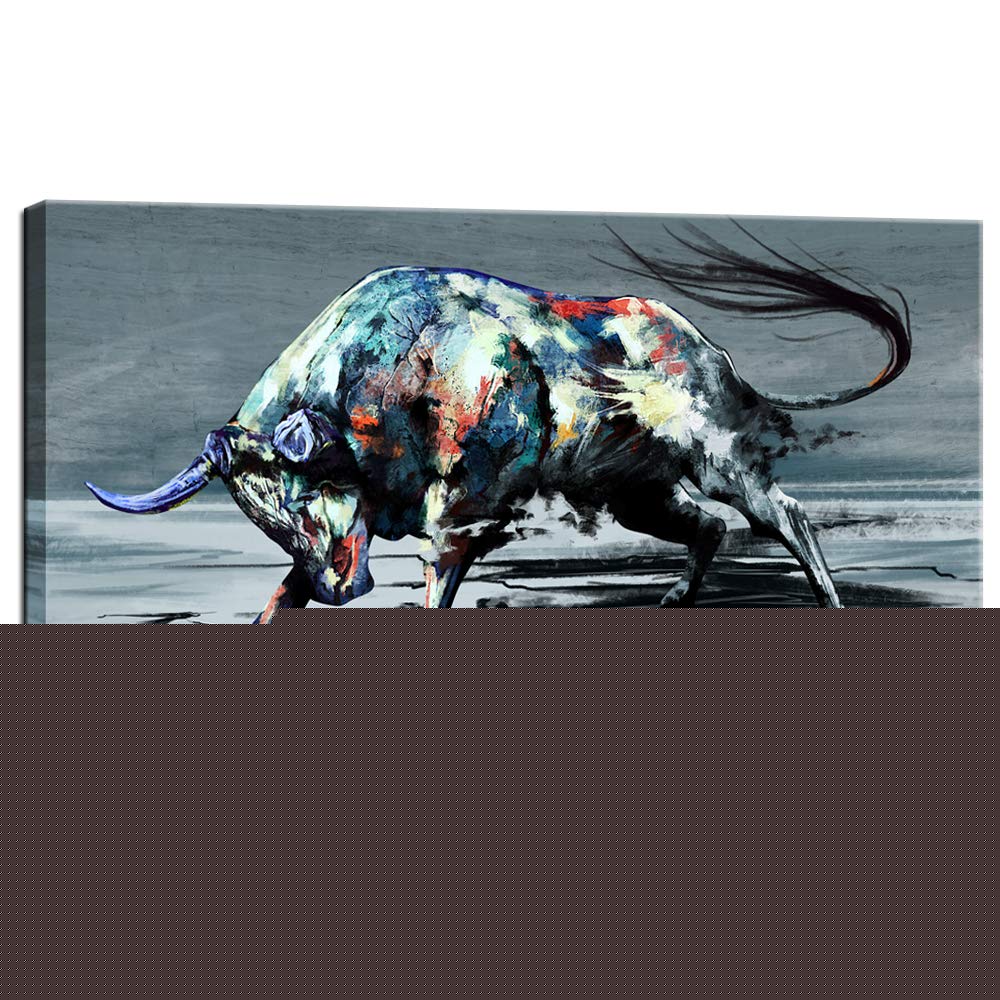 sechars - Cool Animal Canvas Wall Art Fighting Bull Painting for Living Room Home Office Farmhouse Decor Wildlife Canvas Artwork for West Cowboy Gallery Wrap Ready to Hang