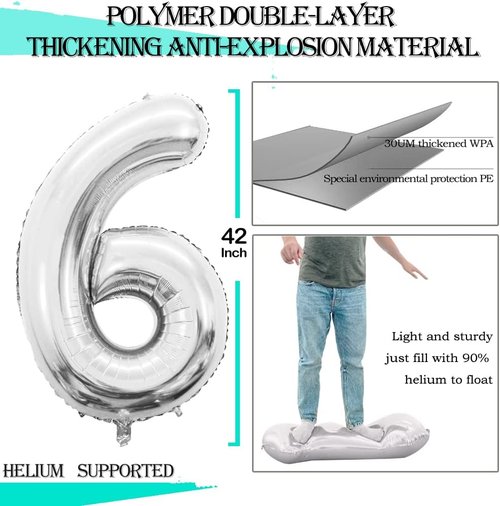 GOER 60th Birthday Balloons - 42 Inch Jumbo Silver Foil Helium Decorations for 60th Anniversary