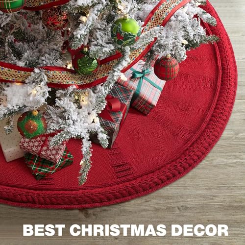 BinSuns Red Christmas Tree Skirt 48 Inch Rustic Knitted Holiday Decor