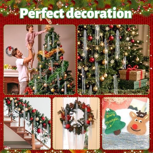 Iridescent Silver Christmas Icicle Tinsel Strands, 19.8 Inch (3000 Pack)