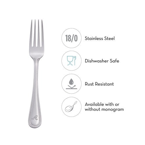 RiverRidge Monogrammed Beaded Flatware Set - X - 46-Piece Silverware with Custom Letter Stamp, 18/0 Stainless Steel Utensils Set for Daily Use & Special Occasions - Dishwasher Safe, Versatile Design