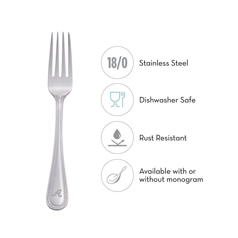 RiverRidge Monogrammed Beaded Flatware Set - U - 46-Piece Silverware with Custom Letter Stamp, 18/0 Stainless Steel Utensils Set for Daily Use & Special Occasions - Dishwasher Safe, Versatile Design