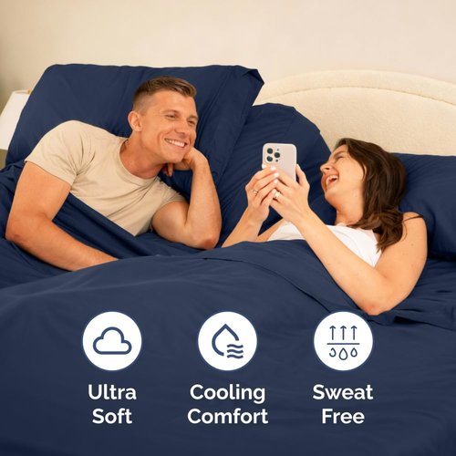 Flex Top Split Head King Sheet Set - Comfy Cooling Bed Sheets | Luxury Hotel Quality - Navy Blue
