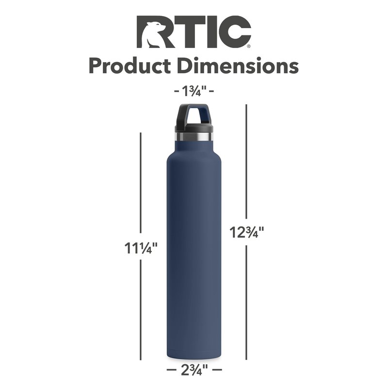 RTIC 26 oz Vacuum Insulated Water Bottle, Stainless Steel Metal, Double Wall, BPA Free, for Hot and Cold Drinks, Navy