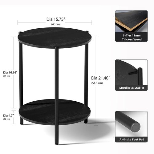 Kasrikly Round Side Table, 2-Tier Circle End Tables with Storage Wood Rustic Small End Tables Farmhouse Side Table for Living Room Bedroom Balcony Small Spaces