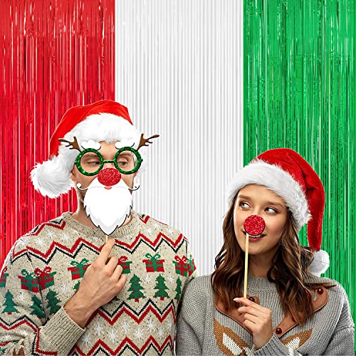 3-Pack Christmas Foil Fringe Curtain Backdrop 8x9.84 ft Red White Green