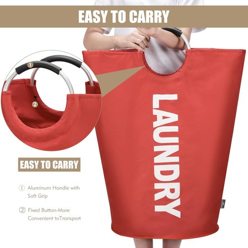 DOKEHOM 90L Large Laundry Basket - Collapsible Freestanding Hamper in Red for Easy Storage