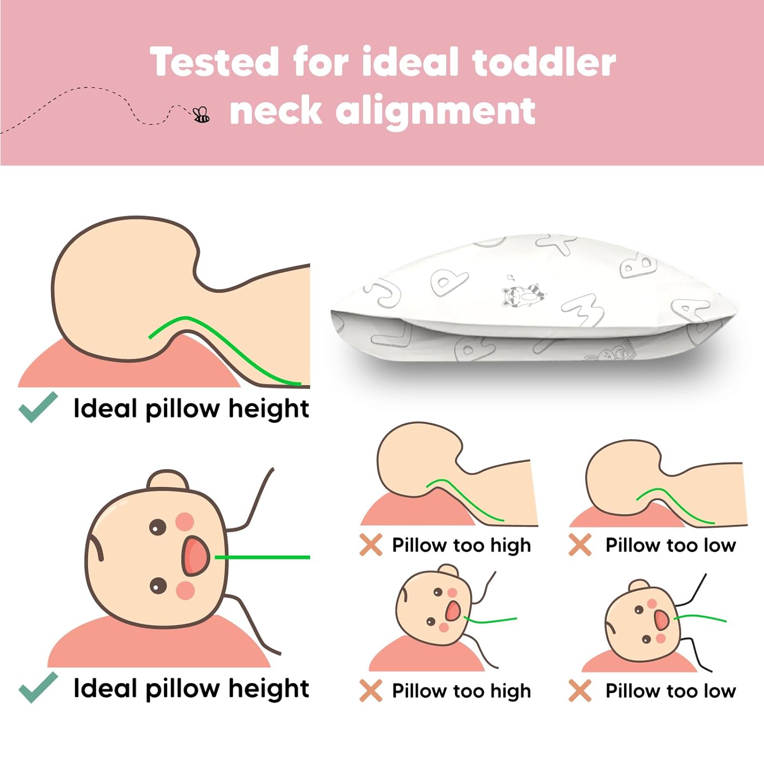 My Little Dreamy Toddler Pillow - Organic Cotton Travel Pillow with Soft, Breathable Pillowcase | 13x18 Inches for Ages 2-5