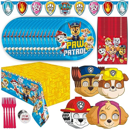 Kids Birthday Party Supplies Kit - 16 Piece Set with Plates, Masks & Decor