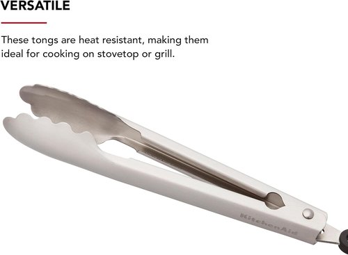 KitchenAid Stainless Steel Tongs Set - Durable Scalloped Edges, Easy Lock | 7-Inch & 9-Inch Silver