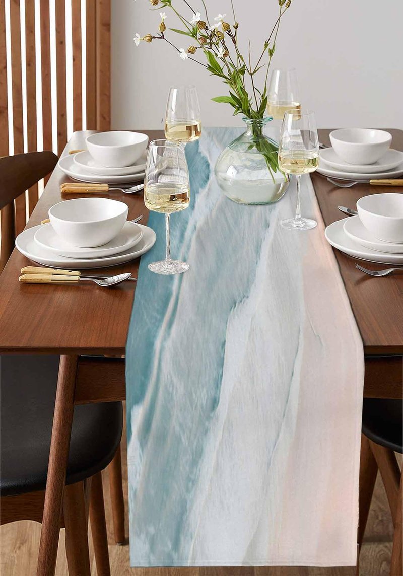 Summer Beach Table Runner 90 Inches Long Farmhouse Dress Scarves, Ocean Nautical Coastal Seaside Auqa Beige Dining Tablerunner for Coffee Table/Kitchen Island/Party Décor, 13" x 90"