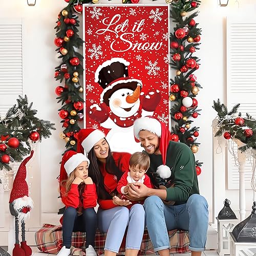 Christmas Snowman Door Cover - Winter Let It Snow Banner for Holiday Decor