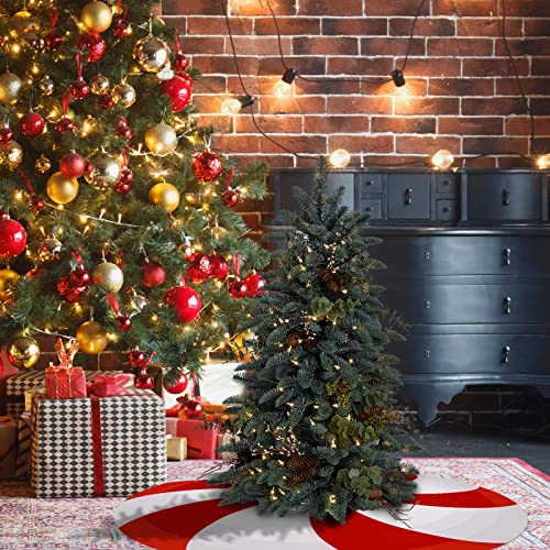 Candy-1 Reversible 24 Inch Christmas Tree Skirt - Red, Green & White Peppermint Design, Farmhouse Holiday Decor