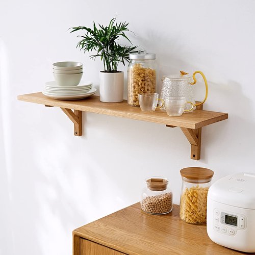 TRWISWDC Floating Shelves Oak 32 inches Natural Wood Wall Shelf Wall Mounted Rustic Floating Shelf with Brackets for Bedroom Living Room Bathroom Kitchen Office Wall Storage Shelf
