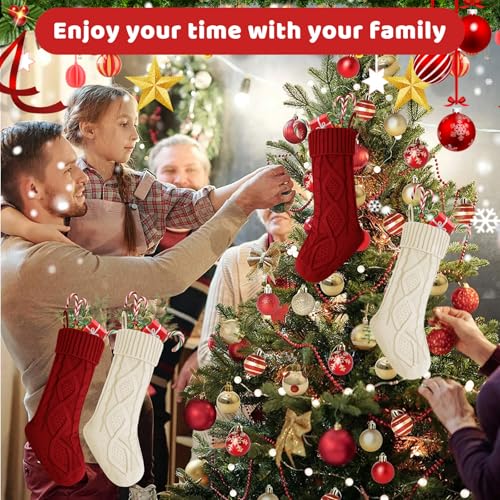 Large 18-Inch Knitted Christmas Stockings, 2-Pack Farmhouse Holiday Decor
