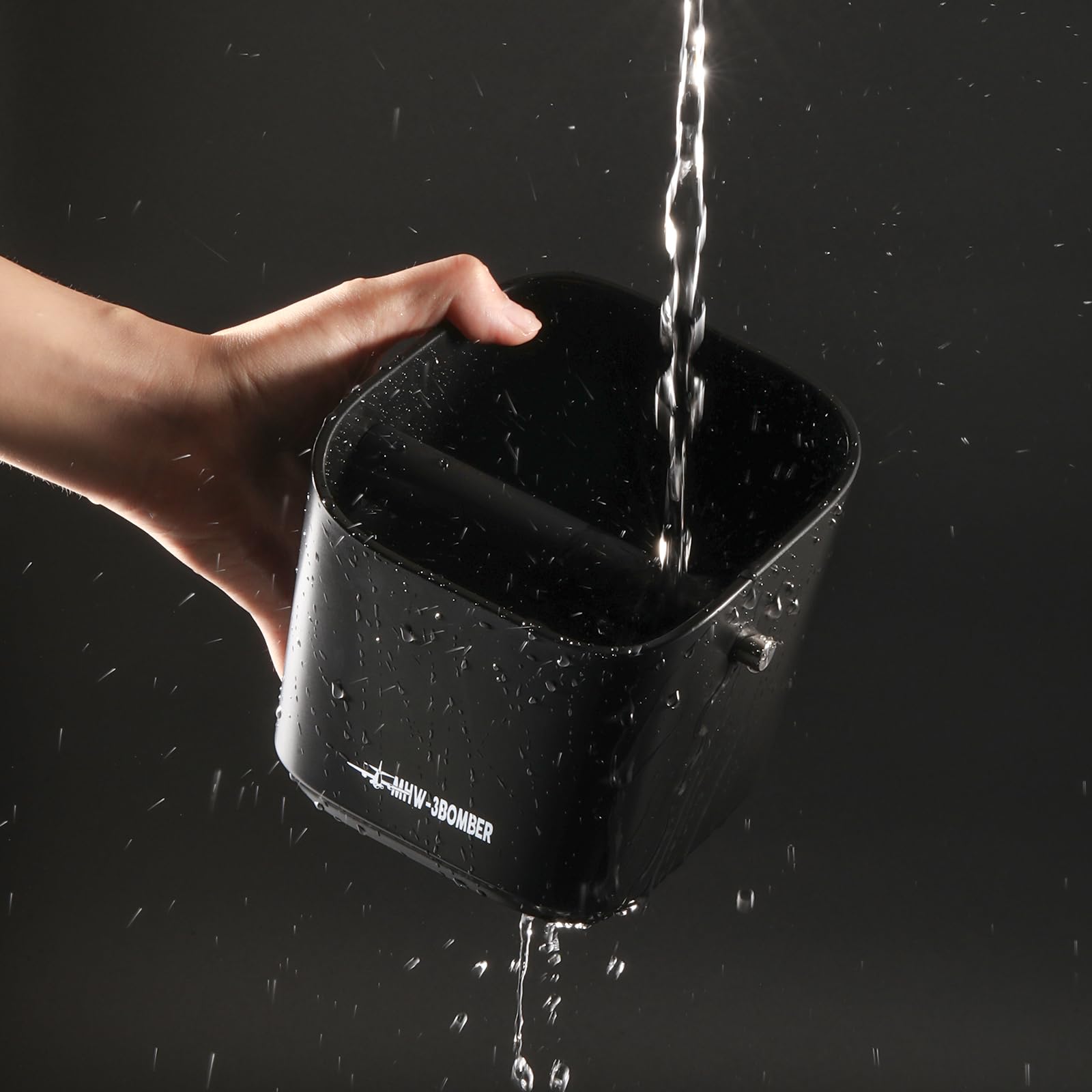 MHW-3BOMBER Espresso Knock Box, 1.2L(15 Cups) Coffee Knock Box with Coffee Clean Brush and Removable Knock Bar for Espresso Puck, Coffee Ground, Durable Espresso Accessories, Black, CS7090-OS