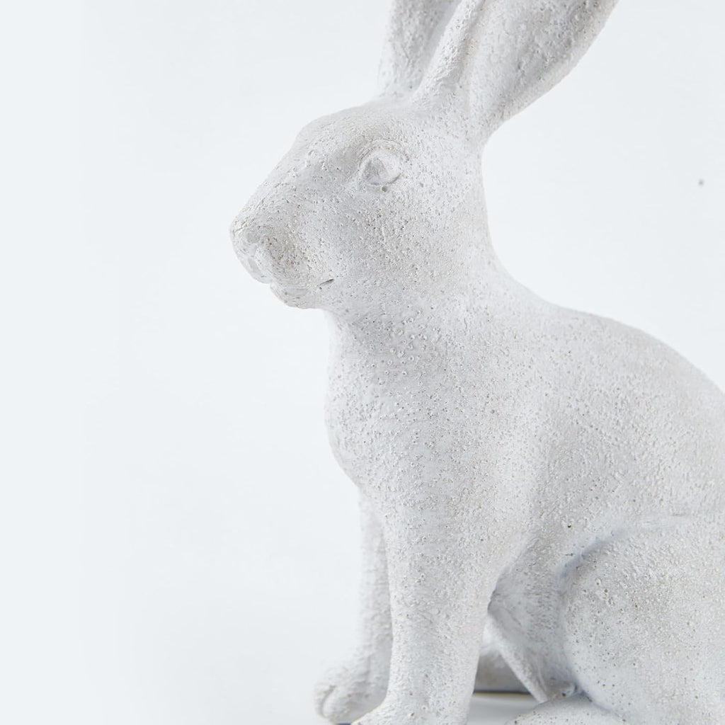 Skiennix White Frosted Resin Bunny Figurines - Set of 2 Decorative Rabbit Statues for Spring Home Decor