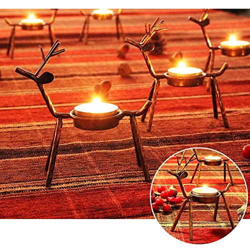 Set of 6 Metal Reindeer Tea Light Candle Holders for Christmas Decor