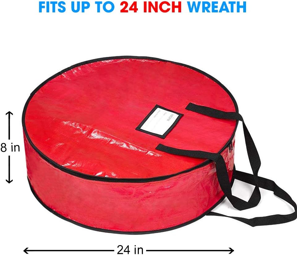 ProPik Christmas Wreath Storage Bag - Heavy-Duty Tear Resistant Holiday Container | 24” X 8” (Red)