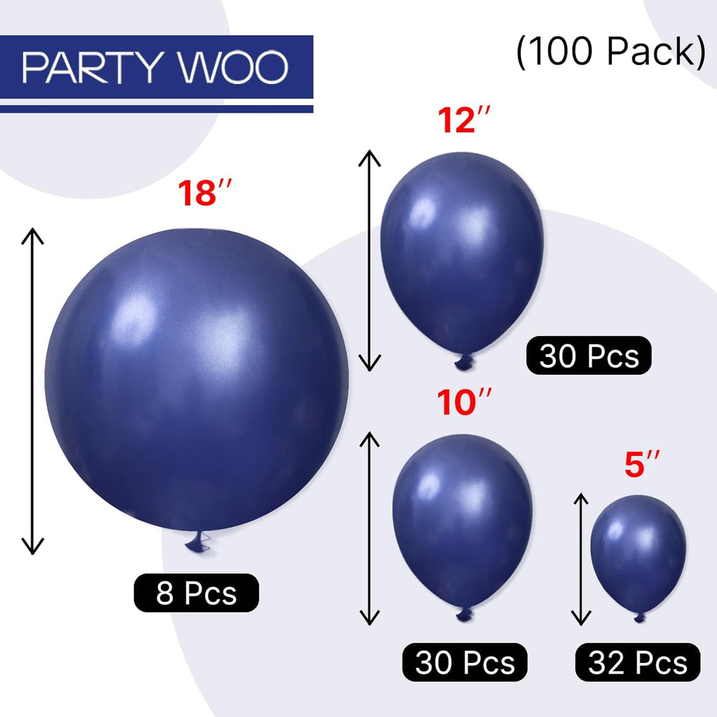 PartyWoo Navy Blue Balloon Arch Kit - 100 Pcs in 5, 10, 12 Inch Sizes | Perfect for Graduation, Wedding, Baby Shower, Birthday Decor