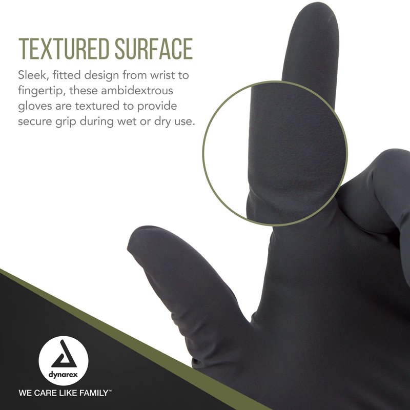 Dynarex Black Arrow Disposable Latex Exam Gloves, Powder-Free, For Healthcare, Law Enforcement, Tattoo, Salon or Spa, Black 1 Box of 100 (Medium)