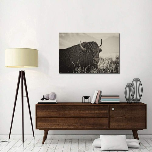 LevvArts - Animal Canvas Wall Art American Buffalo Portrait Painting on Canvas Wild Animal Artwork Sepia Photography Prints for Home Office Decoration Ready to Hang