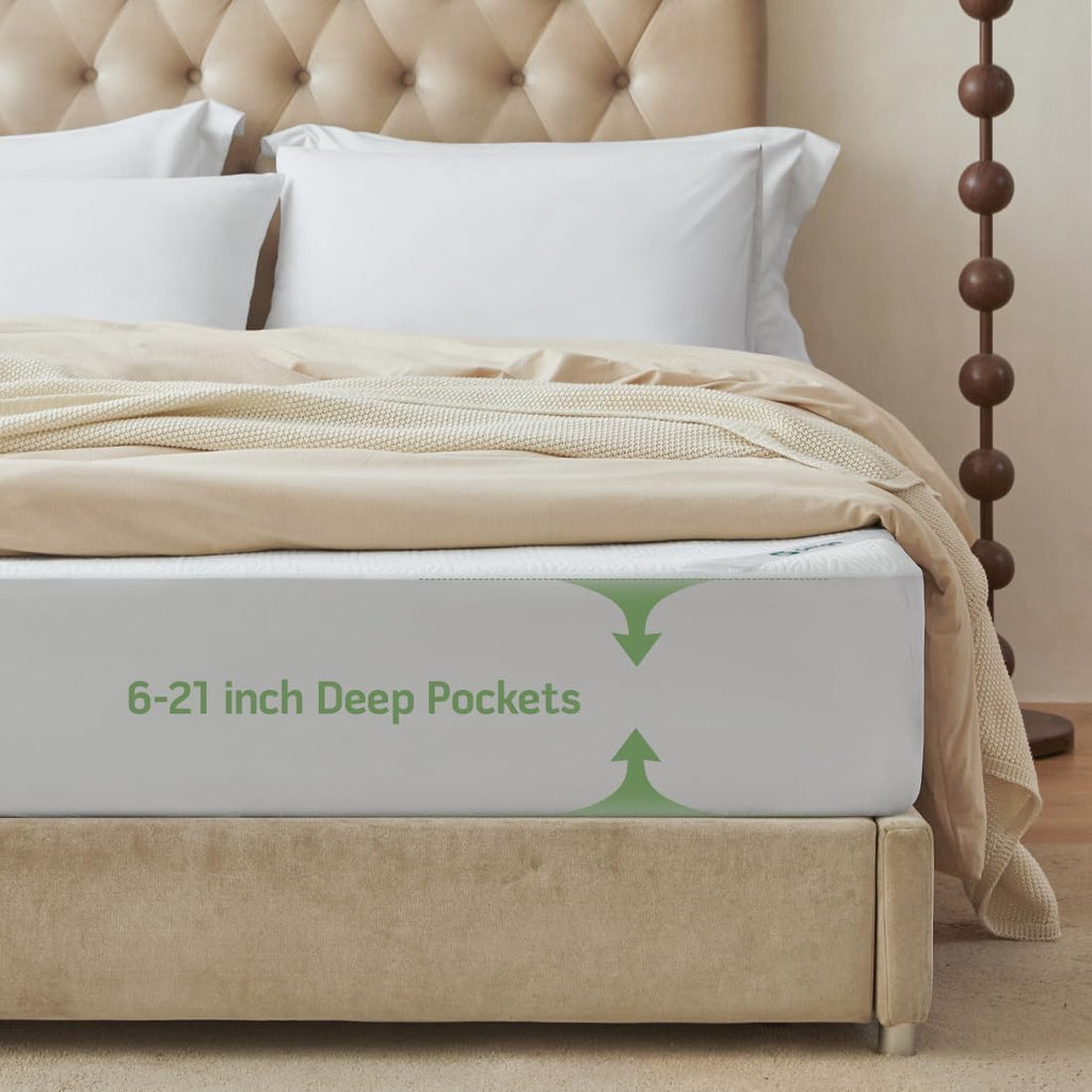Premium Jacquard Queen Mattress Protector - 100% Waterproof, Noiseless & Anti-Slip, Deep Pocket 8"-21"